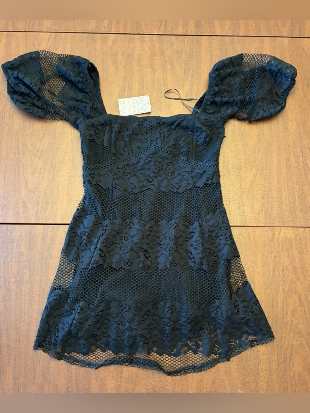 Free People Black Lace Puff Sleeve Dress